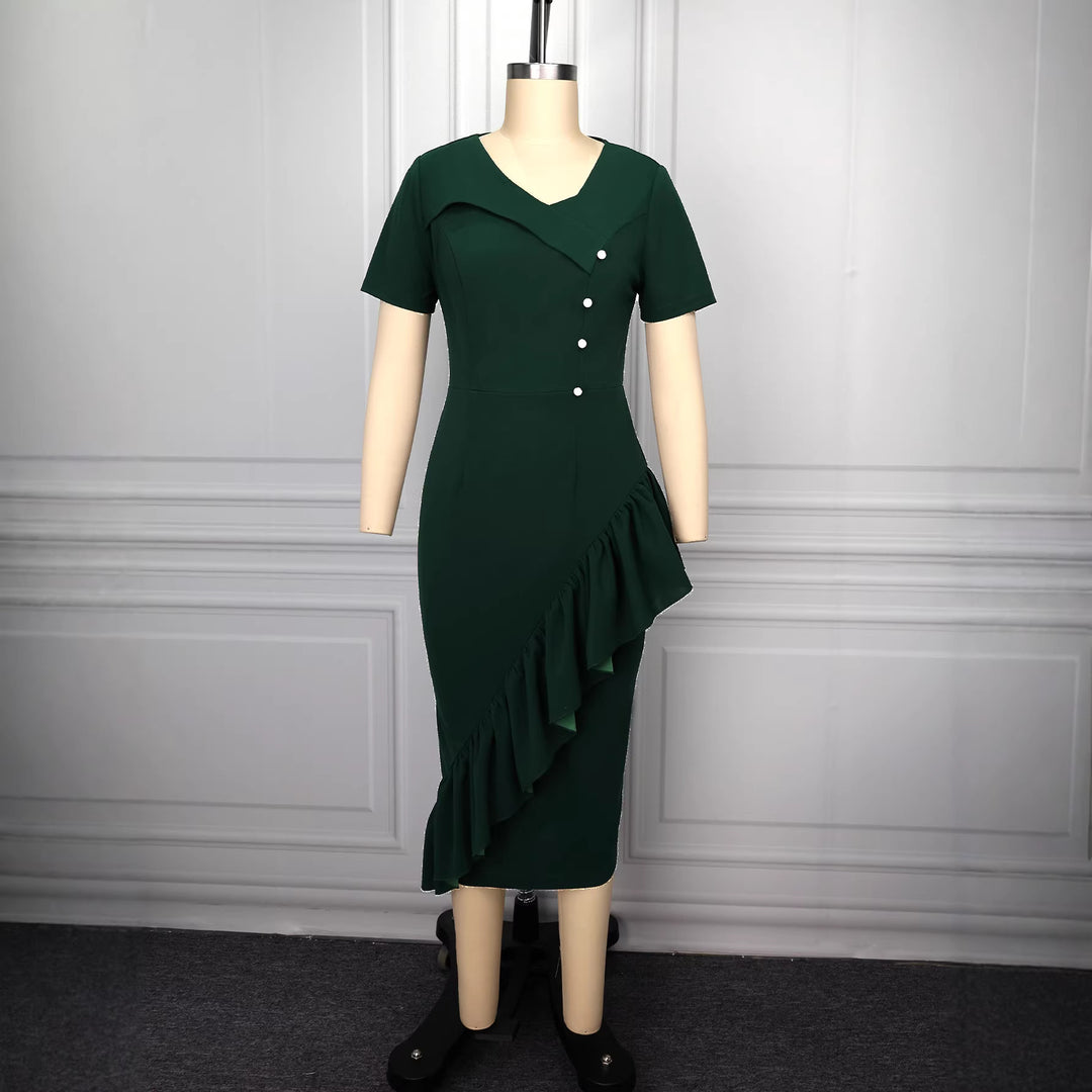 Damen Elegantes Wickelkleid mit Rüschendetails EB
