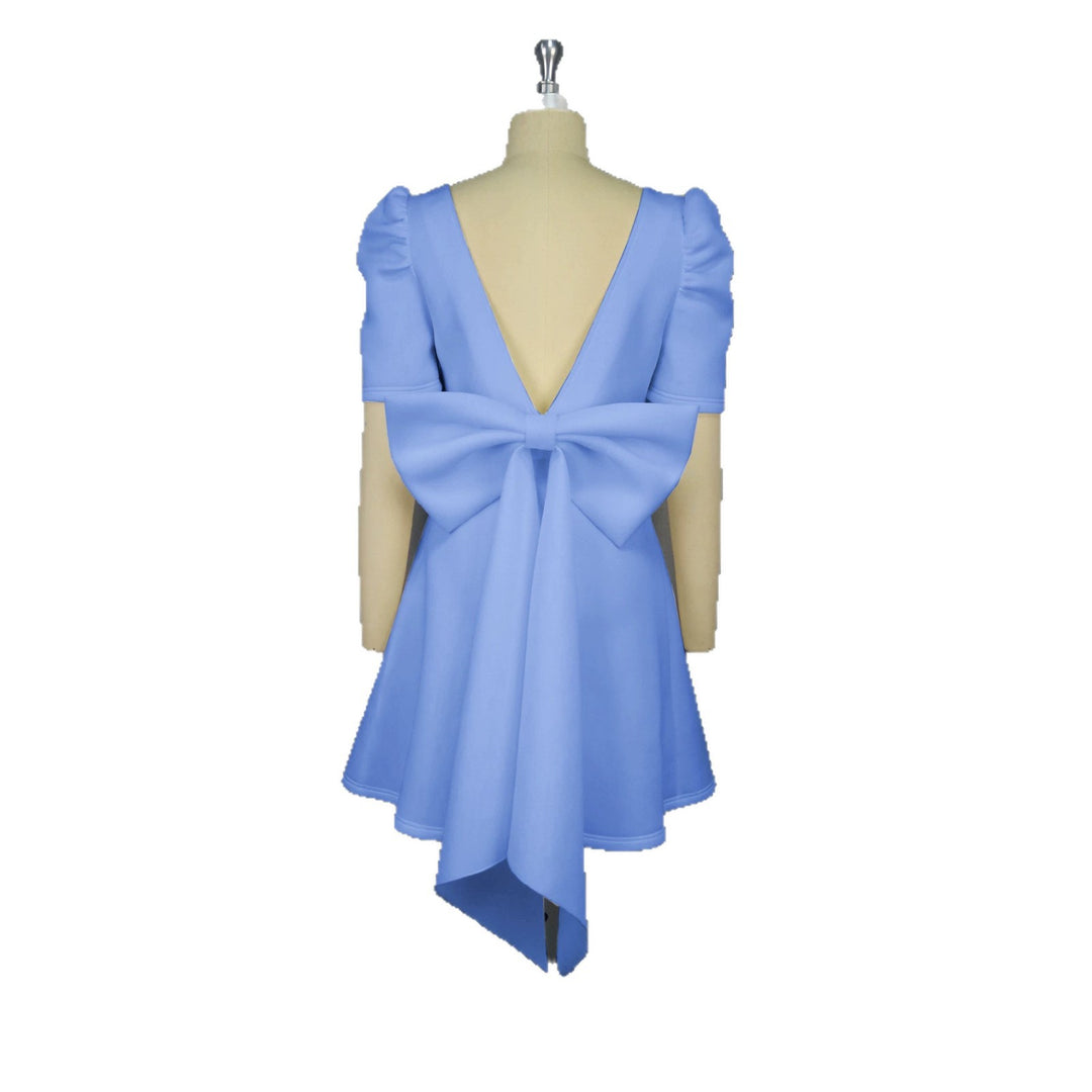 Damen Kleid mit voluminösen Puffärmeln und dekorativem Schleifendesign EB