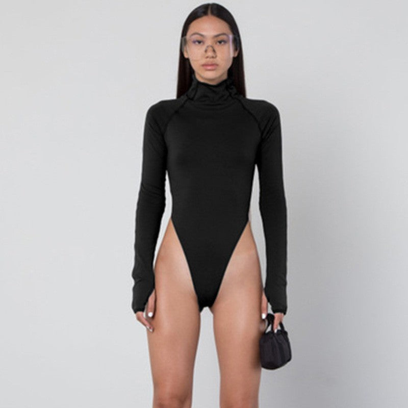 Damen Langarm-Bodysuit mit hohem Kragen und figurschmeichelndem Schnitt EB