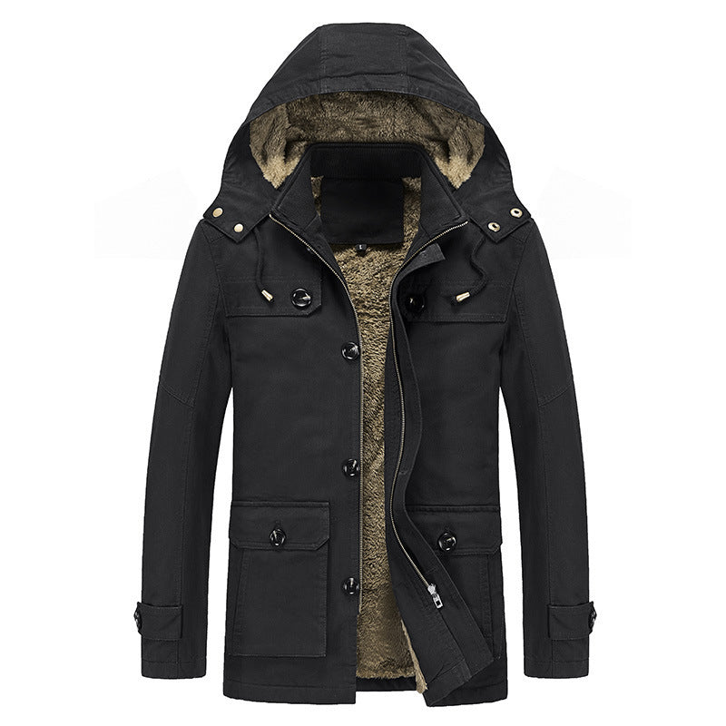 Herren Canvas-Militärparka mit Teddy-Fleece Innenfutter und Multifunktions‑Taschen EB
