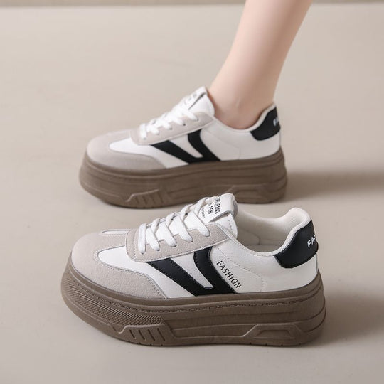 Damen Modische Plattform Sneakers mit dicker Sohle und atmungsaktiver Obermaterialstruktur EB
