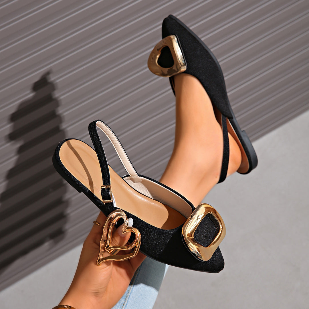 Damen Slingback-Ballerinas mit Herz- und Quadratschnalle EB