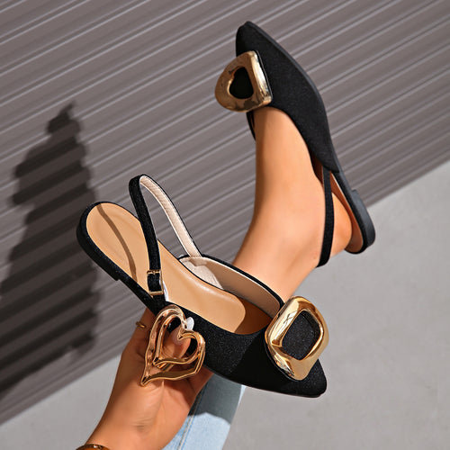 Damen Slingback-Ballerinas mit Herz- und Quadratschnalle EB