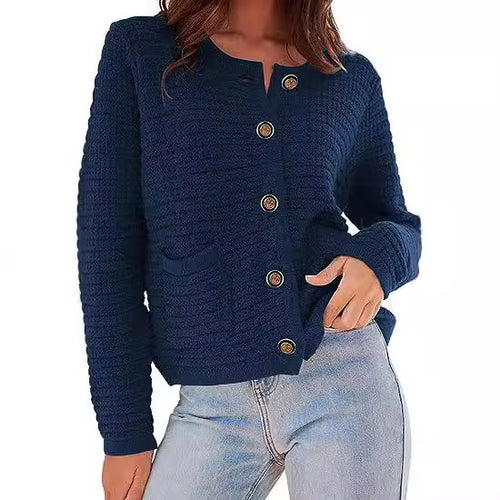 Damen Strickjacke mit dekorativen Knöpfen und praktischen Taschen EB
