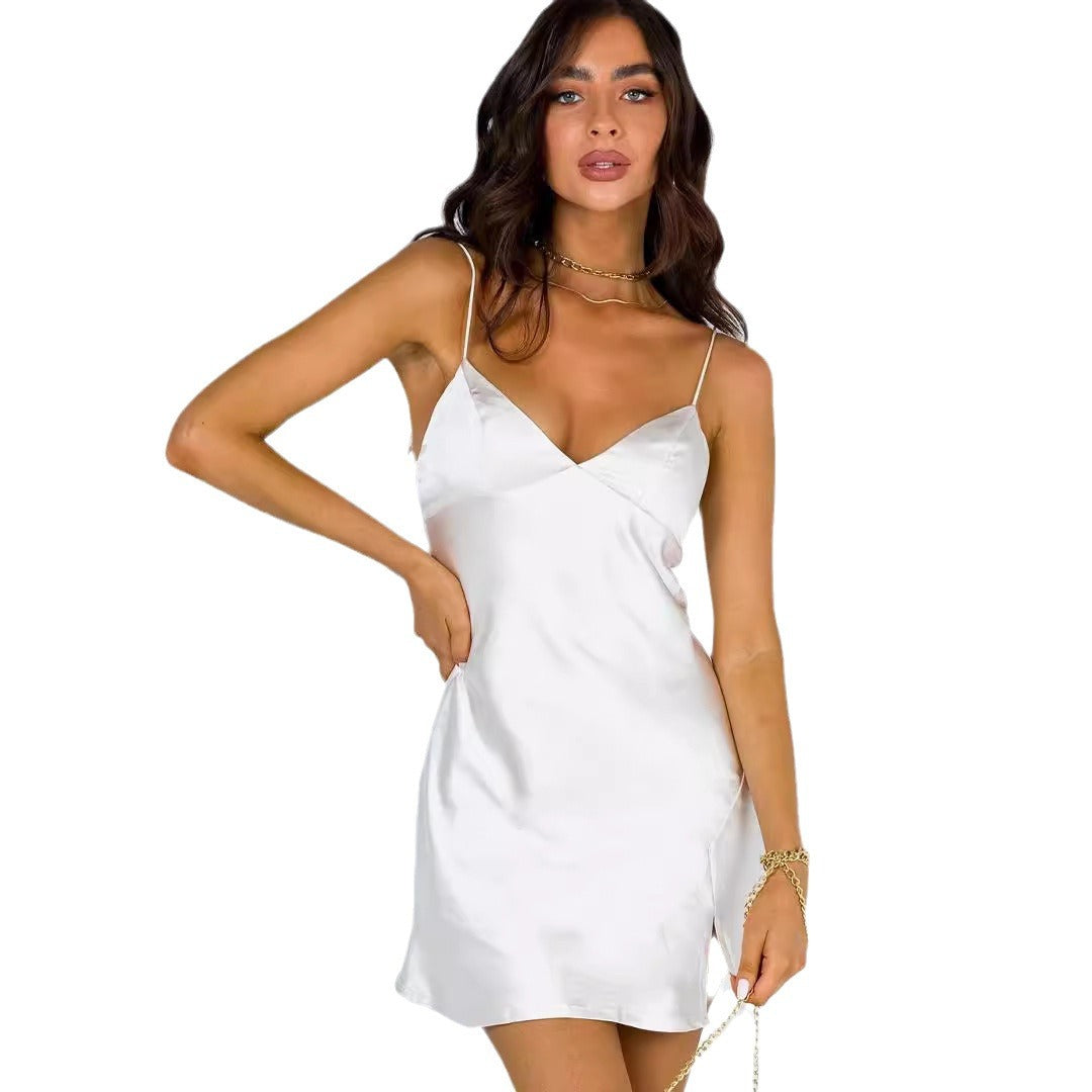 Damen schicke Satin-Kleid EB