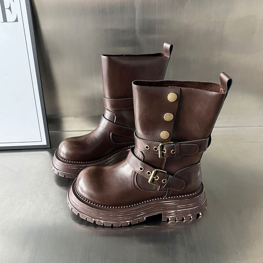 Damen Biker-Stiefel mit modischer Schnallenverarbeitung und robustem Profil EB