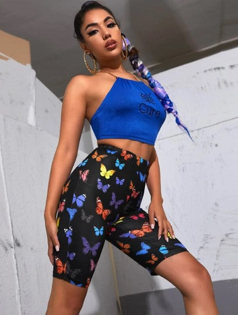 Damen Radhosen mit buntem Schmetterlingsdruck EB