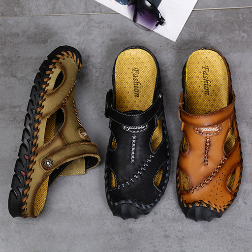 Damen Sportliche Ledersandalen mit elastischem Riemen und stoßdämpfender Sohle EB