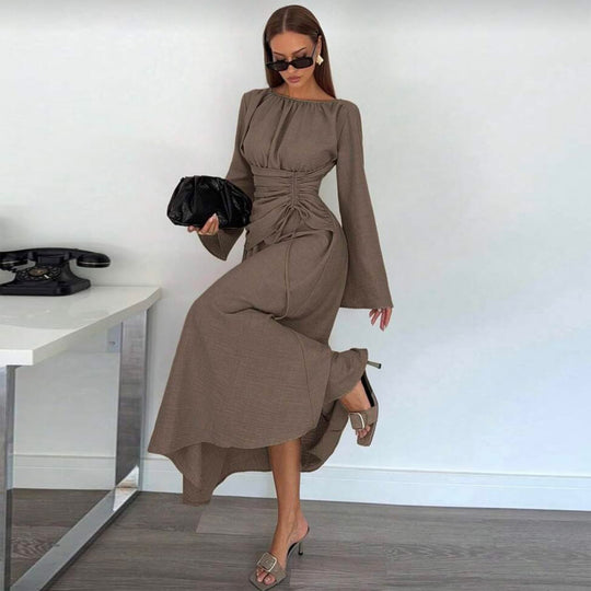 Damen Elegantes Maxikleid mit seitlichem Volant und raffinierten Drapierungen EB