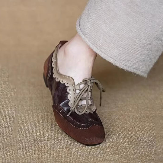Damen elegante Schnürschuhe mit modischem Wellenmuster und feiner Ziernaht EB