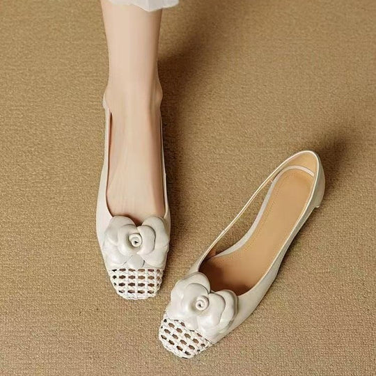 Damen Ballerina-Schuhe mit floralen Akzenten und offenem Fersenbereich EB