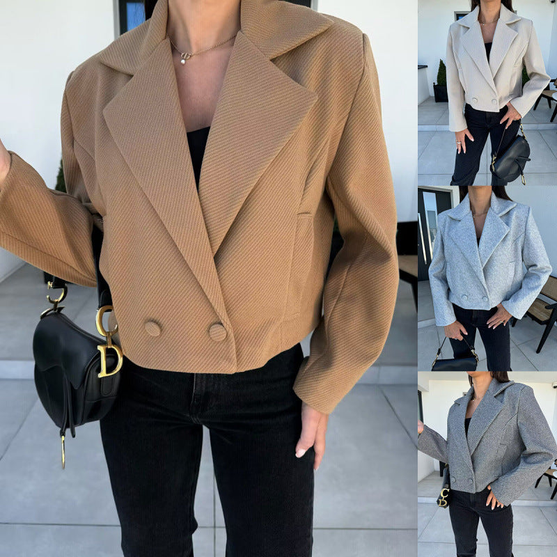 Damen Cropped Doppelreihiger Blazer EB