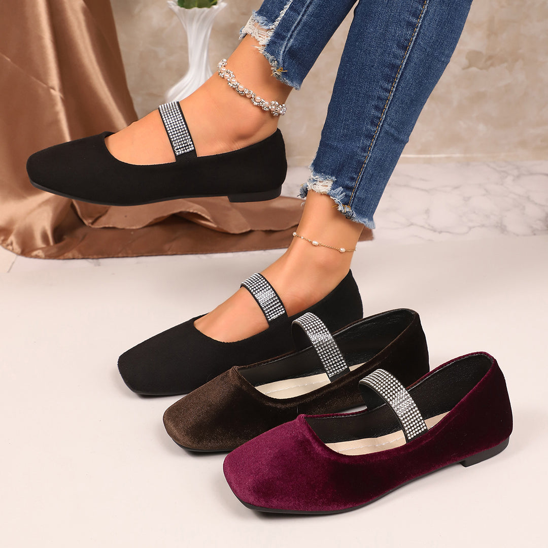 Damen Ballerinas mit glamourösem Riemchen und glitzerndem Schmuckdetail EB