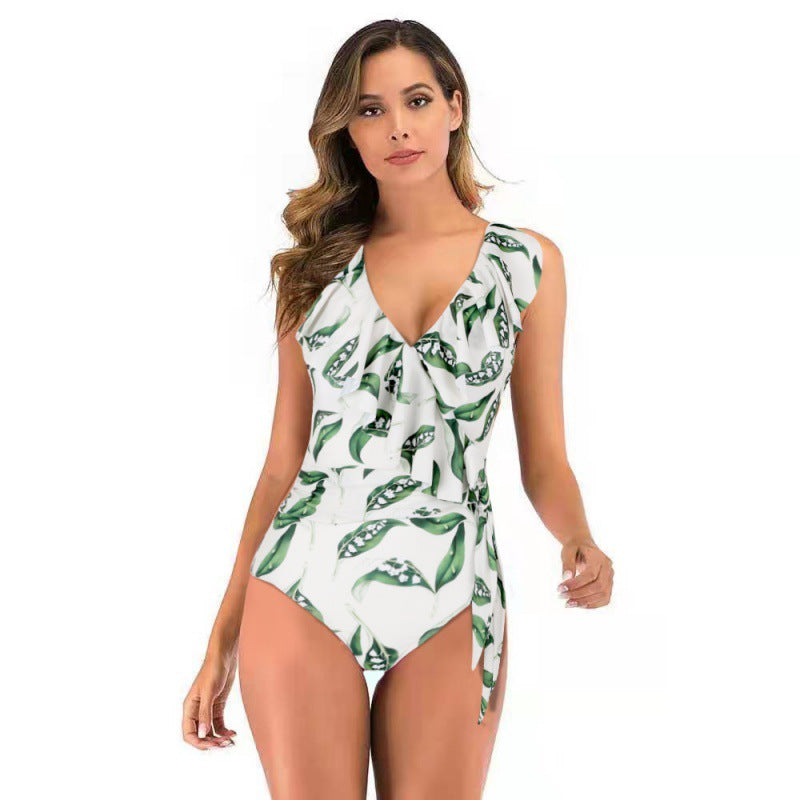 Damen Einteiliger Badeanzug mit raffinierten Rüschendetails und eleganter Schleife EB