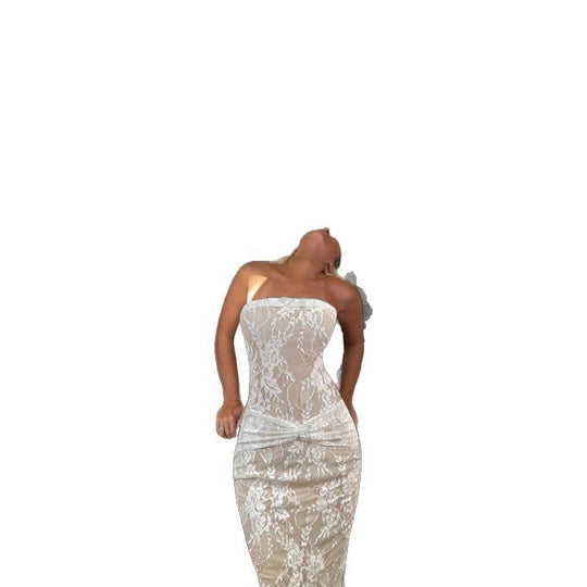 Damen Spitzenkleid mit figurformendem Design und elegantem Knotendetail EB