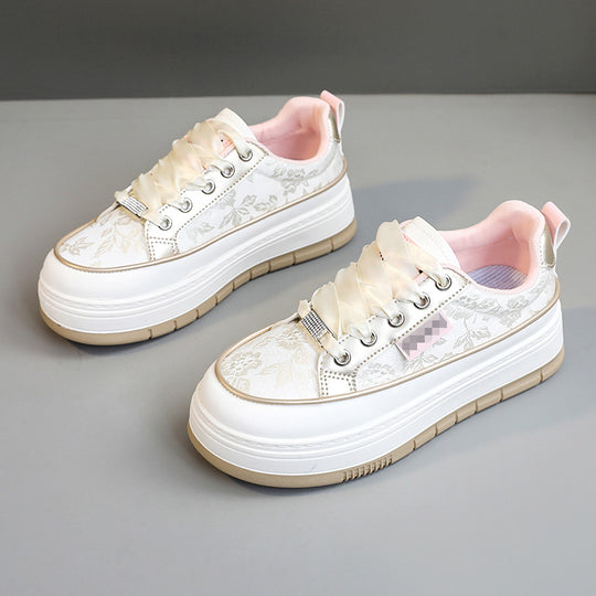 Damen Modische Sneaker mit floralem Design und erhöhtem Plateau EB