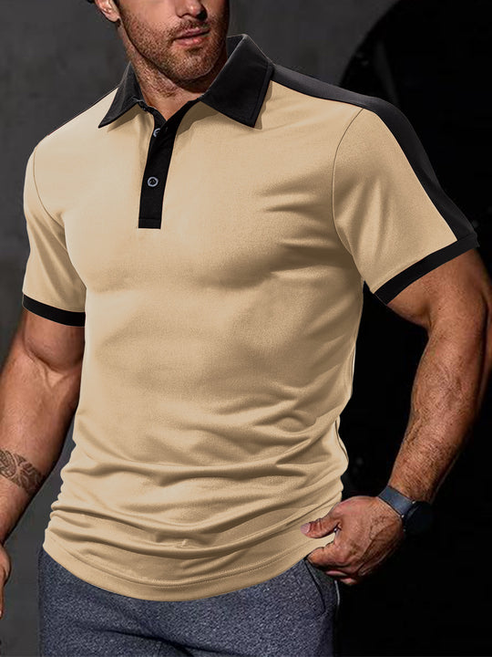 Herren nan figurnahes Kontrast-Poloshirt mit Schulterpasse und Hemdkragen EB