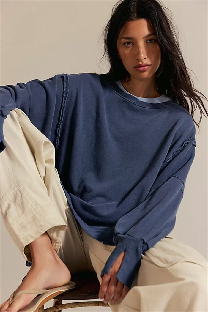 Damen oversized Sweatshirt mit Ballonärmeln, offenen Saumnähten und seitlichen Schlitzen Eichborn Berlin