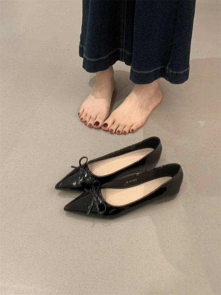 Damen spitze Ballerinas mit dekorativer Schleife und komfortablem Fußbett EB