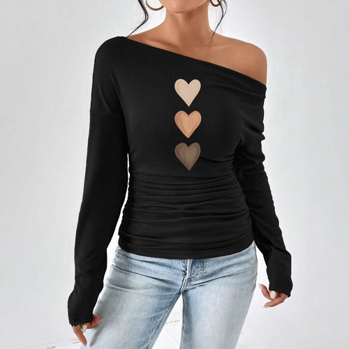 Damen Off-Shoulder Langarmshirt mit Raffung EB