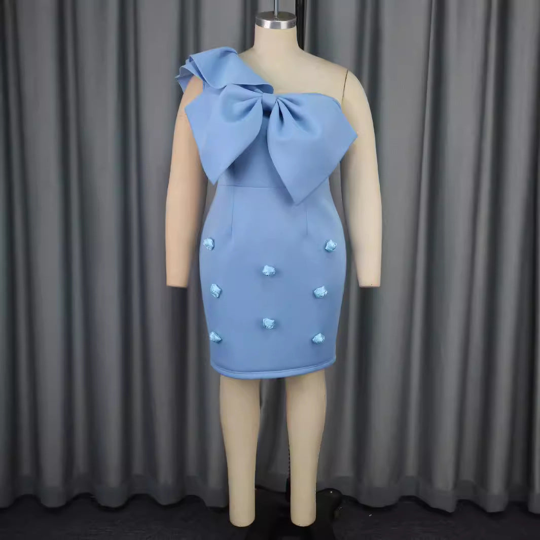 Damen figurbetontes Cocktailkleid mit voluminösem Schleifendesign EB