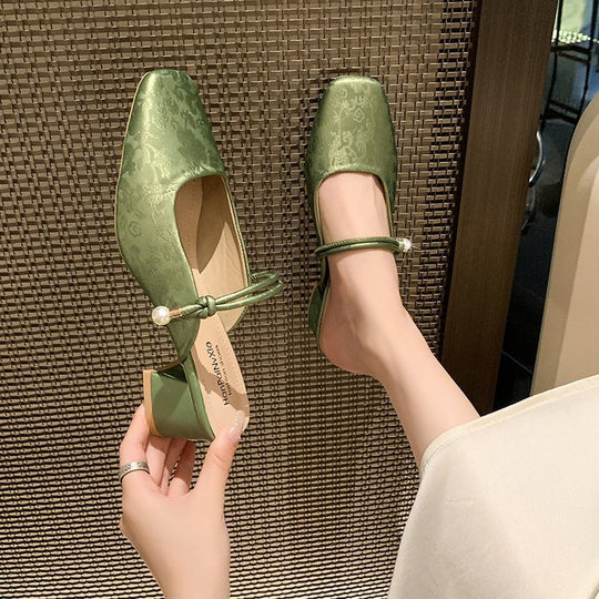 Damen modische Mules mit schicker Perlenapplikation und elegantem Blockabsatz EB