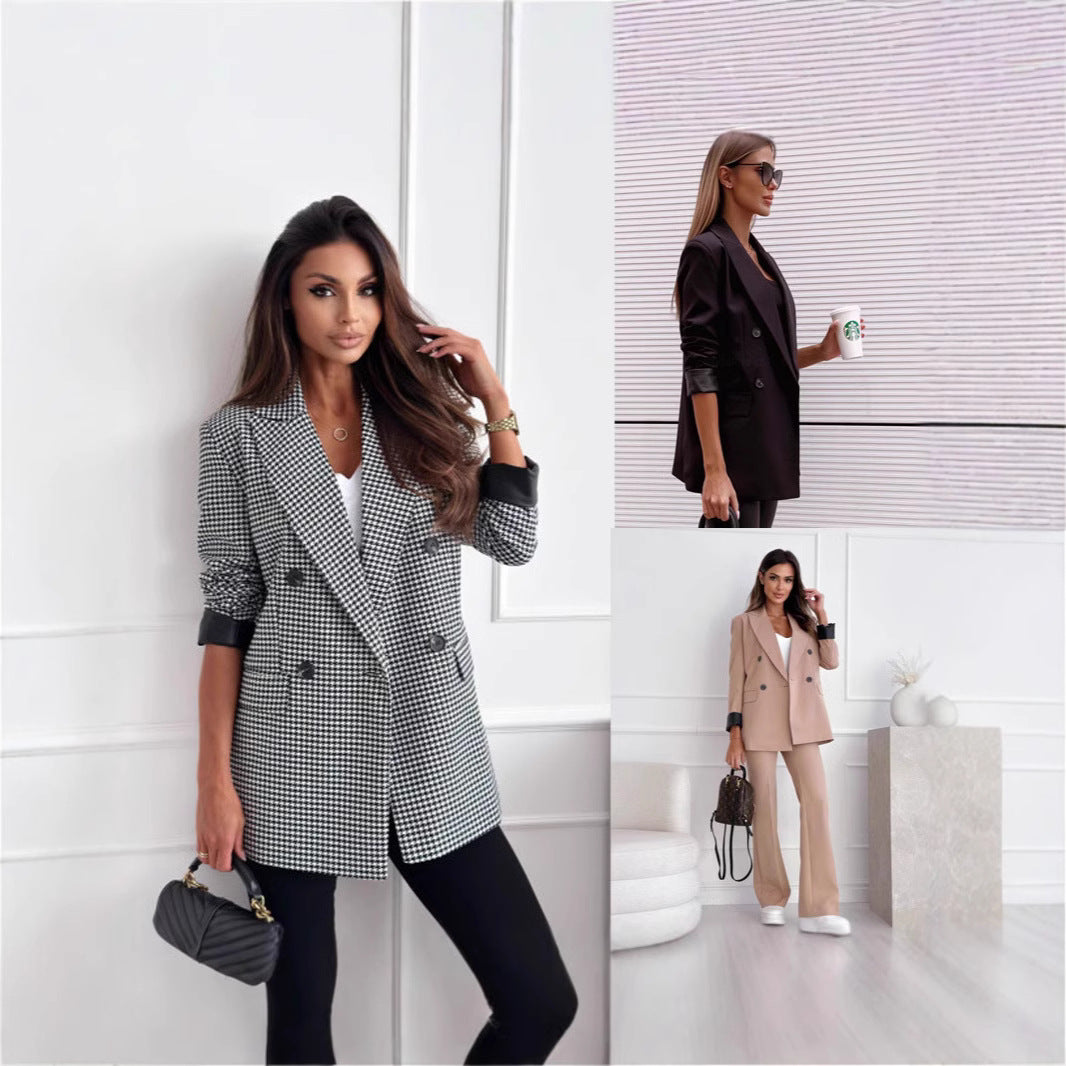 Damen Karomuster Blazerjacke mit doppelter Knopfleiste und tailliertem Schnitt EB