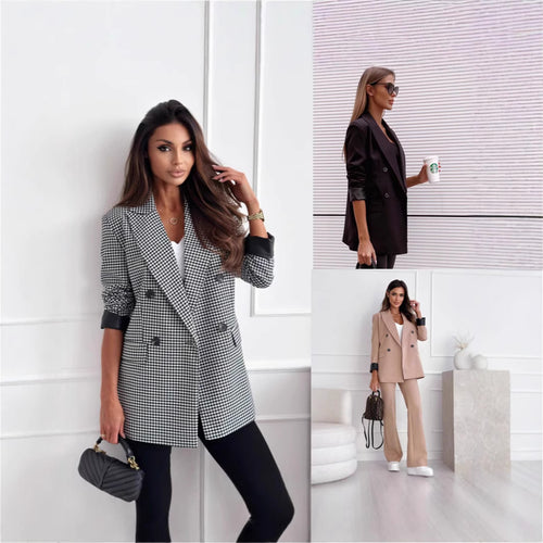 Damen Karomuster Blazerjacke mit doppelter Knopfleiste und tailliertem Schnitt EB