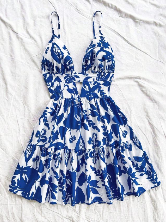 Damen Sommerkleid mit verspieltem Babydoll-Schnitt und floralem Design EB