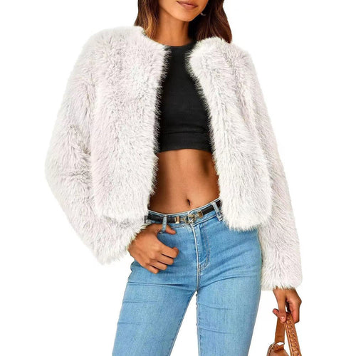 Damen Kuschelige Kurze Pelzjacke EB