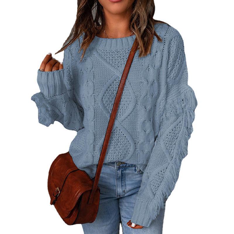Damen Grobstrickpullover mit überschnittenen Schultern und elastischen Bündchen EB