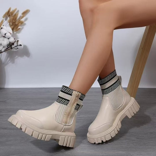 Damen Biker-Stiefel mit elastischem Strickansatz und robustem Profil EB
