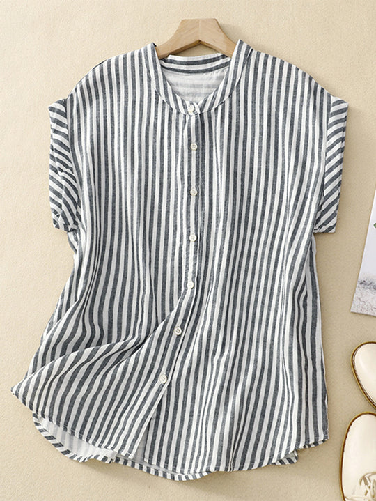 Damen lässige Hemdbluse mit feinem Streifenmuster und Knopfdetail EB