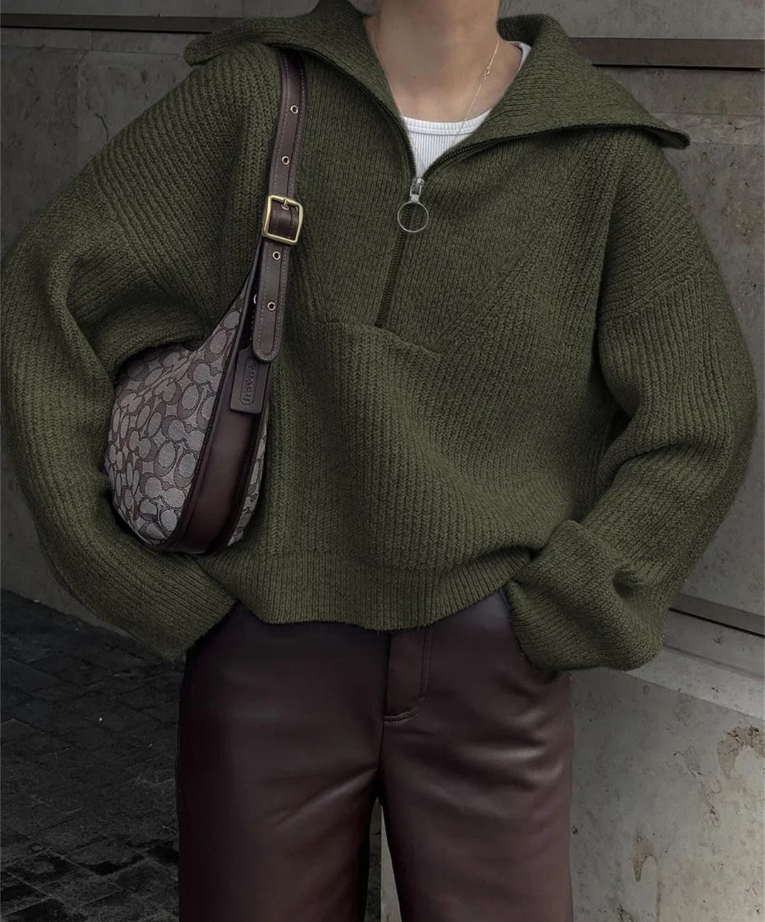 Damen Strickpullover mit Reißverschluss und lässigem Schnitt EB