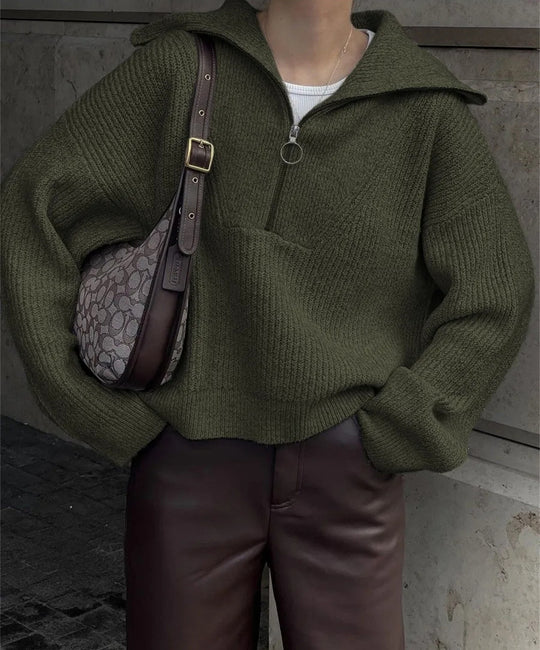 Damen Strickpullover mit Reißverschluss und lässigem Schnitt EB