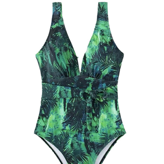Damen Einteiler Badeanzug mit floralem Wickeldetail EB