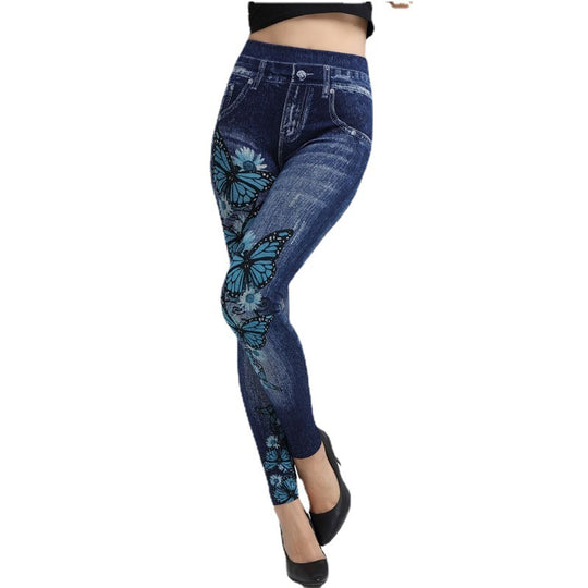 Damen Sportliche Jeans-Leggings mit grafischen Printdetails EB