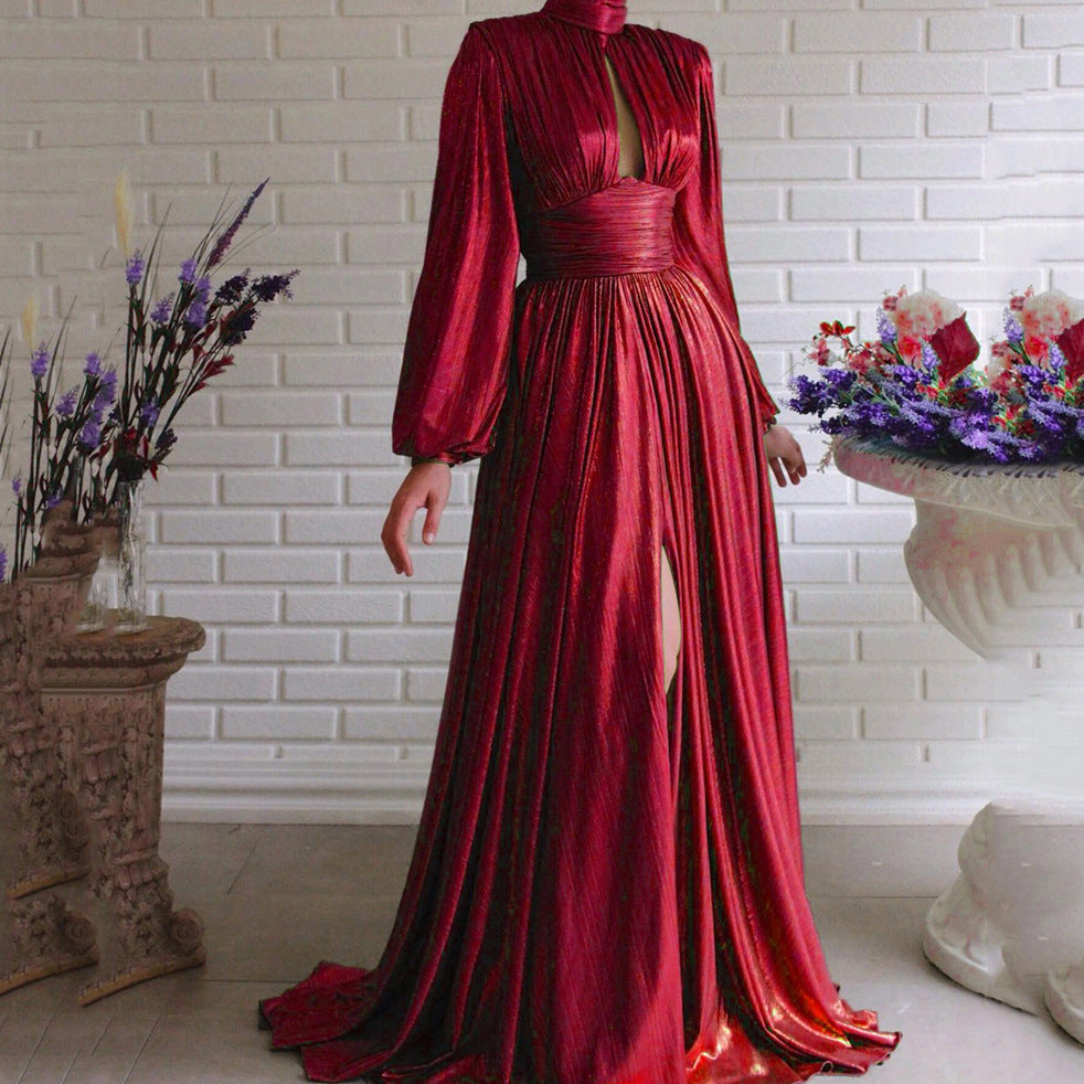 Damen Elegantes Maxikleid mit plissierten Details und luxuriösem Fall EB