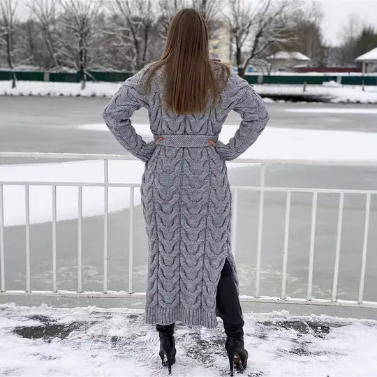 Damen Grobstrickmantel mit offenem Schnitt und praktischen Taschen EB