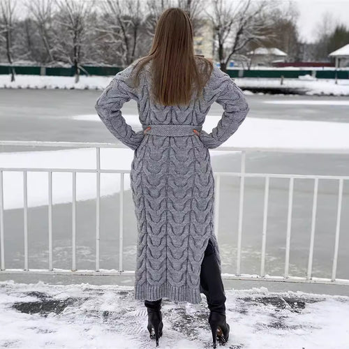 Damen Grobstrickmantel mit offenem Schnitt und praktischen Taschen EB
