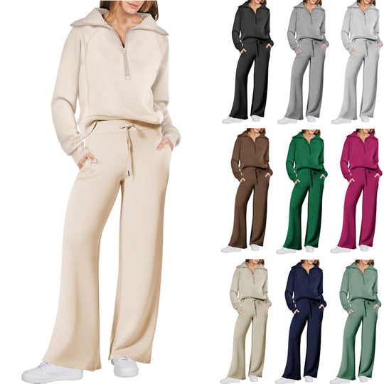 Damen Sportlicher Zweiteiler aus weichem Material mit hohem Kragen und weitem Schnitt EB