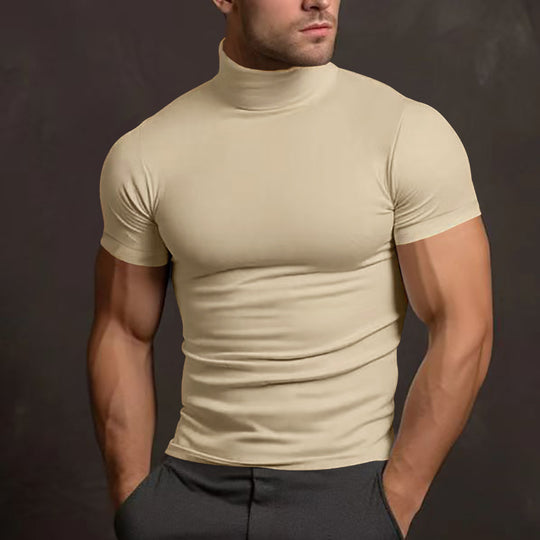 Herren nan körperbetontes Kurzarm-Rollkragenshirt aus Stretchjersey EB