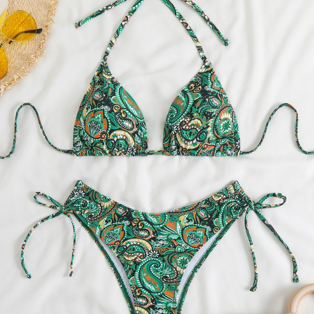 Damen Triangel-Bikini-Set mit verspieltem Paisley-Muster EB