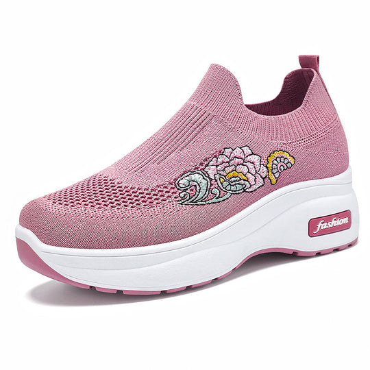 Damen Modische Slip-On Sneakers mit floralem Stickdesign EB