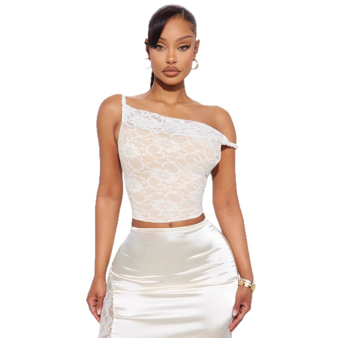Damen Spitzenoberteil mit asymmetrischem Ausschnitt und romantischen Details EB
