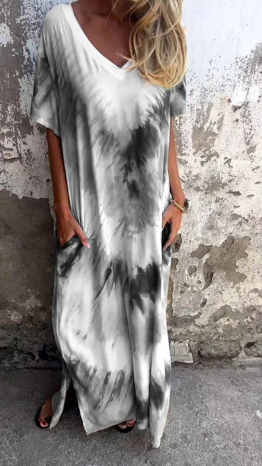 Damen Maxikleid mit lässigem V-Ausschnitt und praktischen Taschen EB