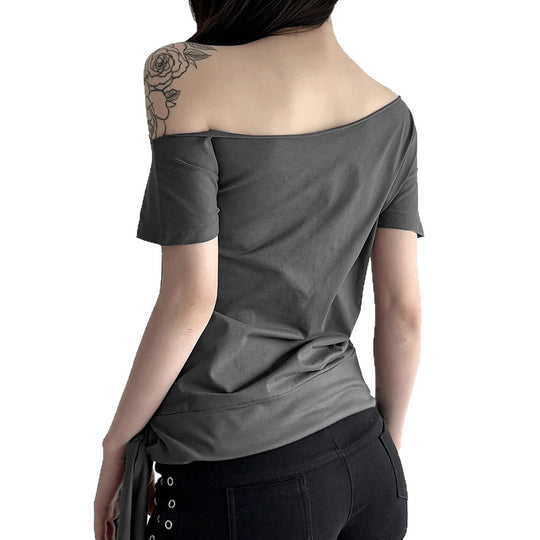 Damen asymmetrisches Top mit dekorativem Knoten EB