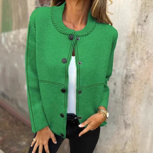 Damen Lockere Strickjacke mit Knöpfen und dekorativen Nähten EB