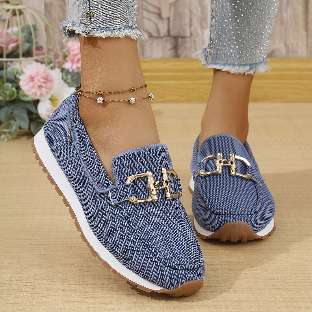 Damen Komfortable Slip-On Sneakers mit dekorativen Schnallen EB