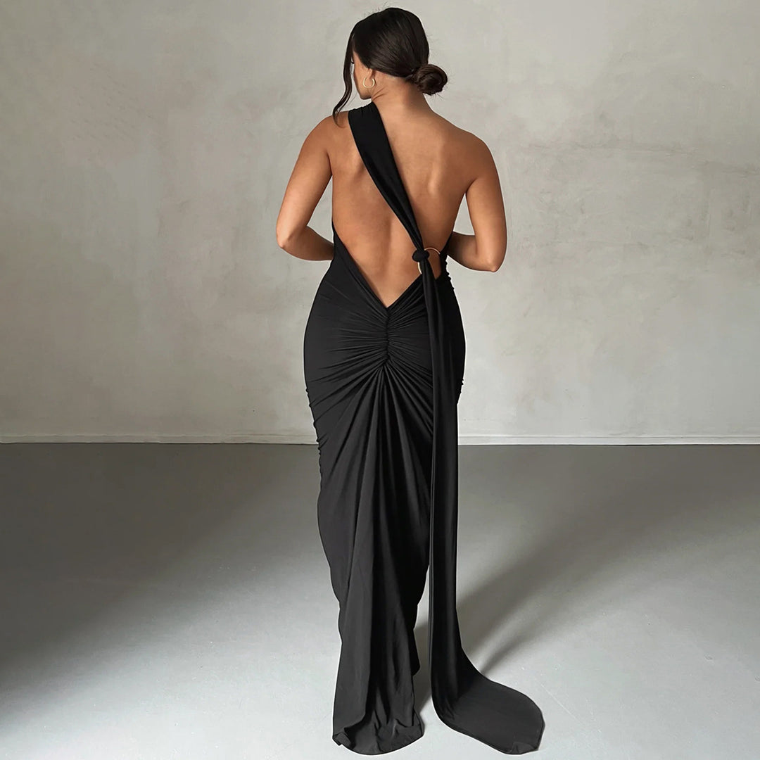 Damen Elegantes One-Shoulder Maxikleid mit figurbetonter Silhouette EB